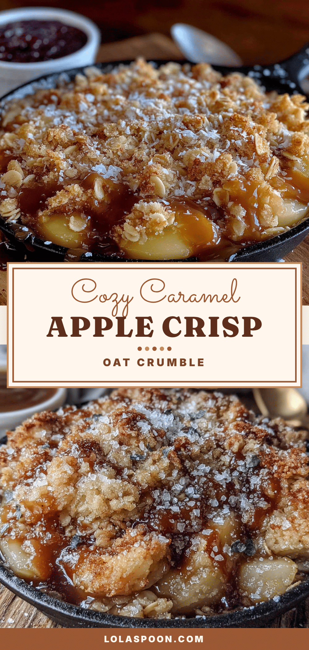 cozy salted caramel apple crisp with oat crumble recipe