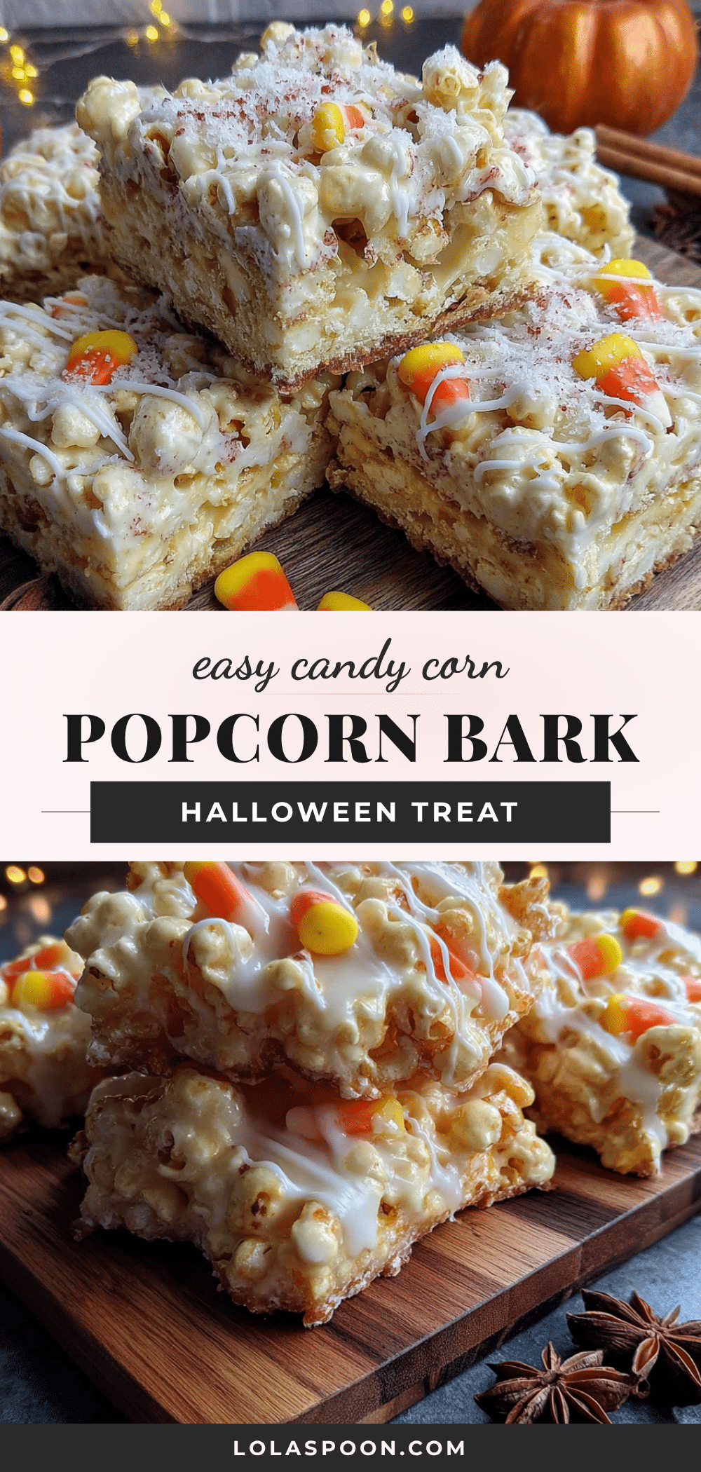 Easy Candy Corn Popcorn Bark for Halloween recipe