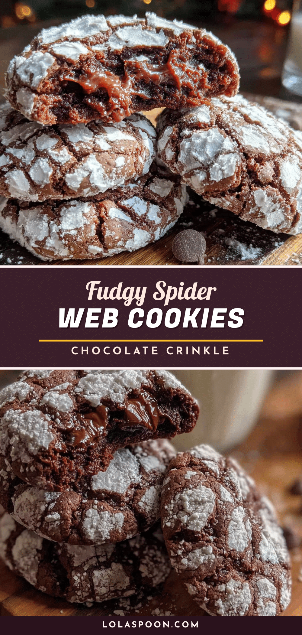 Fudgy Spider Web Chocolate Crinkle Cookies recipe