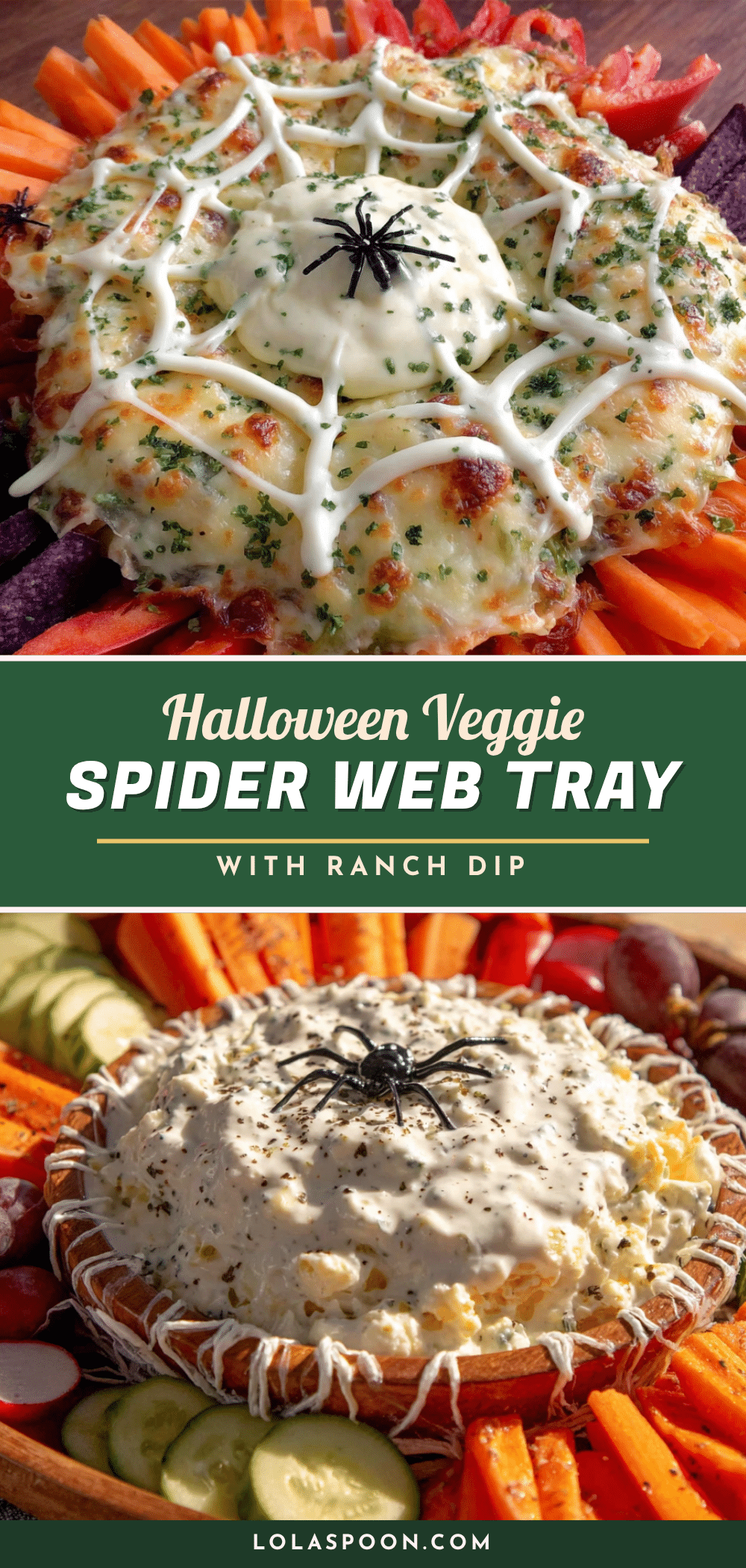 Halloween veggie spider web tray recipe