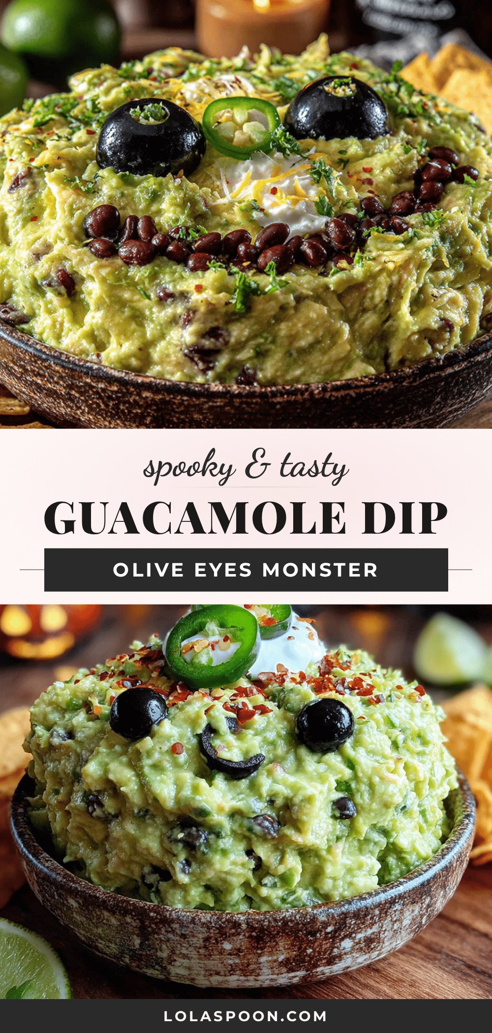 monster guacamole dip with olive eyes recipe