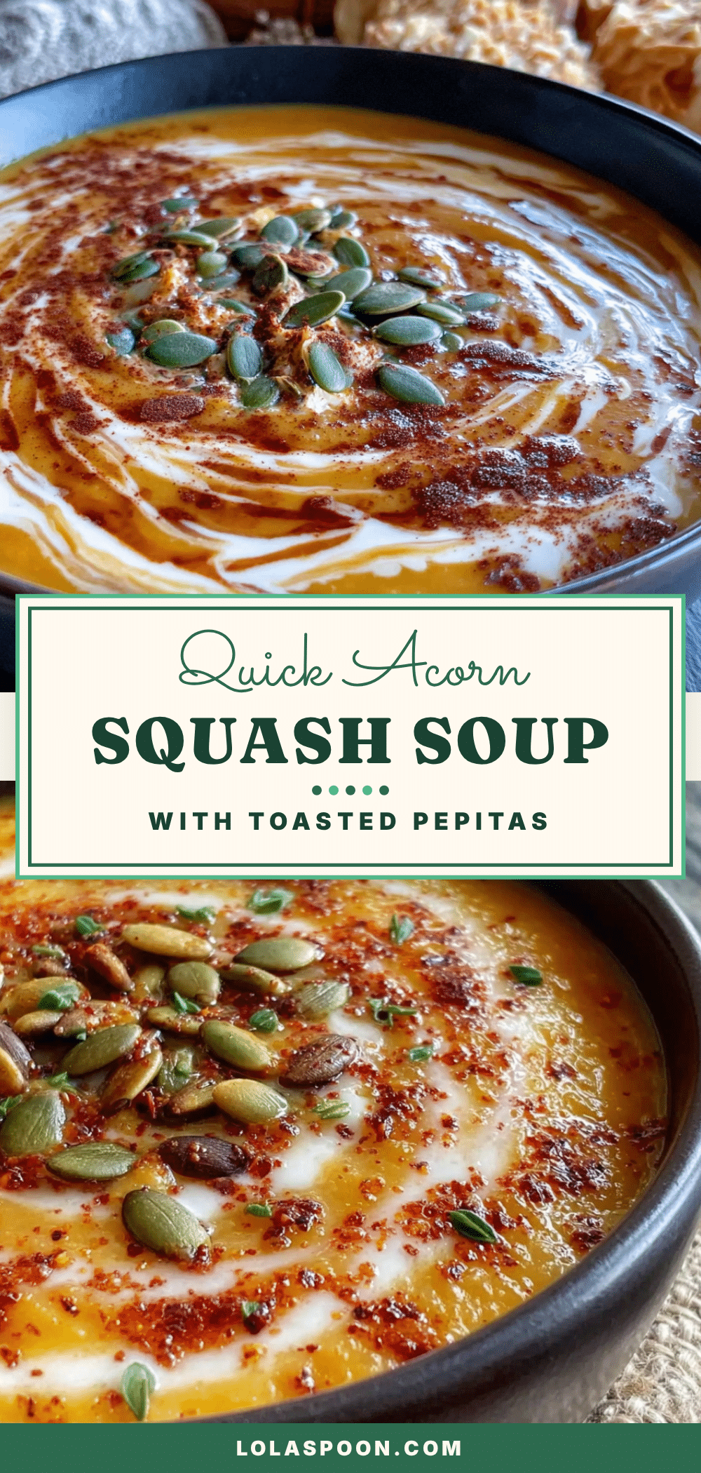 quick acorn squash soup with toasted pepitas recipe